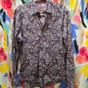 Scully blue red paisley button-down long sleeve bold print flip cuff mens shirt